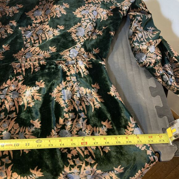 Vintage 1930s silk velvet forest green floral floor length dress gown - Picture 10 of 11